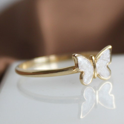 10k White Gold Butterfly Rope Band Ring - Dainty Symbolic Jewelry For Women - View #6