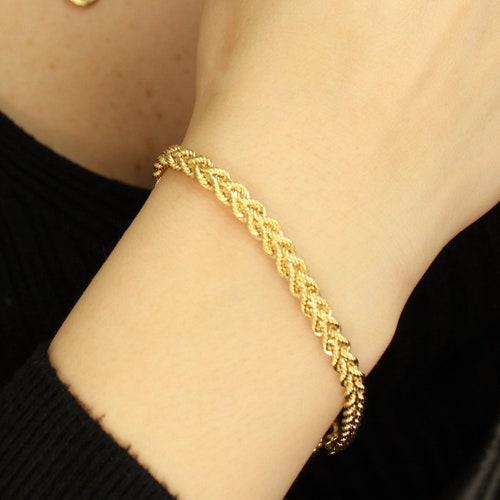 14k Solid Gold Rope Bracelet Double Rope Chain Bracelet Etsy