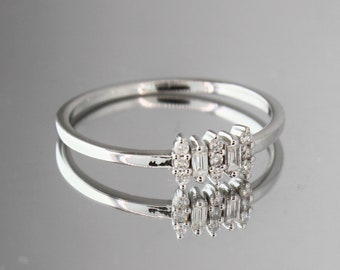 Diamond Ring Mini Diamond Wedding Band 14k Solid Gold Ring Handmade Fine Jewelry Shining Baguette Ring Christmas Gift For Her Birthday Gift