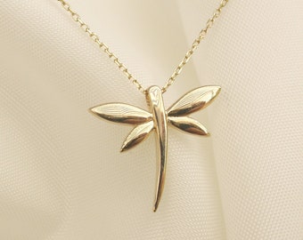 Gold Dragonfly Necklace 14k Solid Gold Mini Dragonfly Pendant Layering Gold Necklace Gift For Her Summer Love Jewelry Christmas Gift