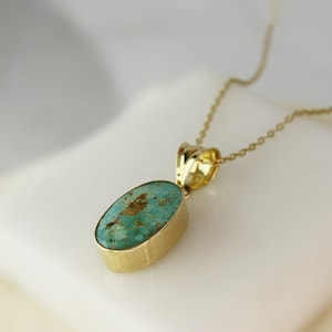 Gold Raw Turquoise Necklace 14k Gold Genuine Turquoise Necklace Gemstones Necklace Vintage Style Jewelry Gift For Women Hanmade Jewelry