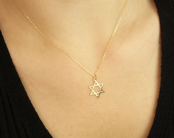 Gold David Star Necklace 14k Solid Gold Star Of David Charm Religious Necklace Jewish Star Necklace Mother's Day Gift For Her Present