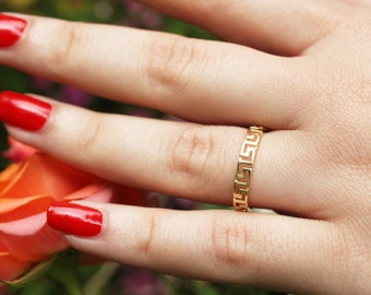 14k Solid Gold Labyrinth Ring Mäander Goldring griechische Schlüsselring Valentinstag Geschenk Weihnachtsgeschenk für ihre Frauen