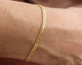 Gold Bismarck Chain Bracelet 14k Gold Curb Wrist Chain Gold Herringbone Stack Link Chain Bracelet Braided Bismarck Chain Christmas Gift