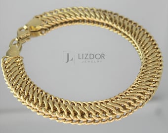 Gold Double Curb Chain Bracelet 14k Gold Vienna Bracelet Gold Curb Link Chain Bracelet Handmade Fine Jewelry Christmas Gift For Her