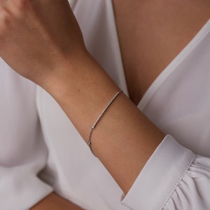 14k Solid Gold Diamond Gemstone 0.24ct Half Tour Waterway Thin Chain Bracelet Elegant Charm Shining Mother Gift Friend Gift Valentine's Gift