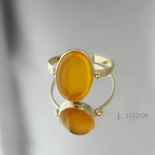 Gold Real Amber Ring 14k Solid Gold Oval Amber Band Vintage Style Ring Handmade Fine Jewelry Christmas Gift For Women Birthday Gift
