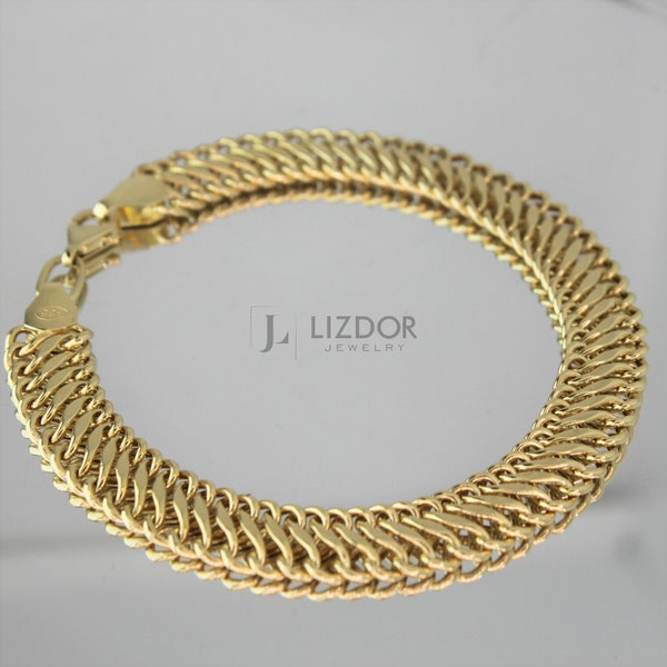 Gold Double Curb Chain Bracelet 14k Gold Vienna Bracelet Gold Curb Link Chain Bracelet Handmade Fine Jewelry Christmas Gift For Her