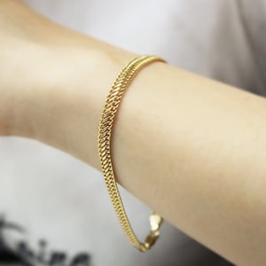 Gold Double Curb Chain Bracelet 14k Gold Vienna Bracelet Gold Curb Link Chain Bracelet Handmade Fine Jewelry Christmas Gift For Her