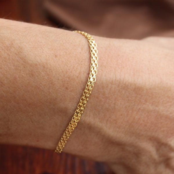 Gold Bismarck Chain Bracelet 14k Gold Curb Wrist Chain Gold Herringbone Stack Link Chain Bracelet Braided Bismarck Chain Christmas Gift