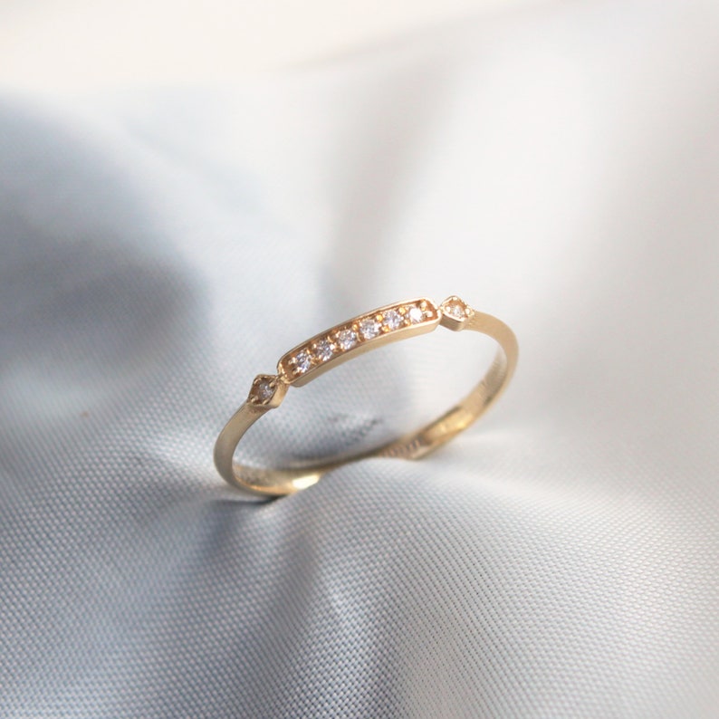 Gold Diamond Gemstone Ring 14k Solid Gold Special Design Ring Vintage Style Fine Jewelry Thin Wedding Band Anniversary Engagement Gift image 3