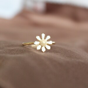 Daisy Ring 14k Gold Flower Band White Enamel Leaf Ring Minimalist Gold Ring Promise Anniversary Ring Thanksgiving Day Christmas Gift For Her image 8