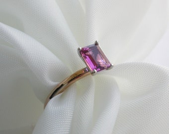 Rosa Turmalin Ring Natürliche Rechteck Turmalin Band 14k Solid Gold Minimalist Zierliche Ring Ehering Verlobung Versprechen Ring Geschenk