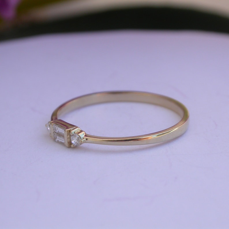 Gold Diamond Gemstone Ring 14k Solid Gold Baguette Ring Thin Minimal Band Elegance Ring Wedding Gift Engagement Ring Gift For Women image 8