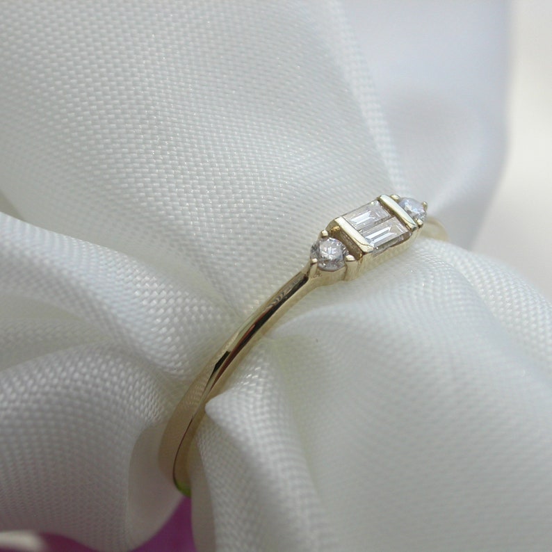 Gold Diamond Gemstone Ring 14k Solid Gold Baguette Ring Thin Minimal Band Elegance Ring Wedding Gift Engagement Ring Gift For Women image 4