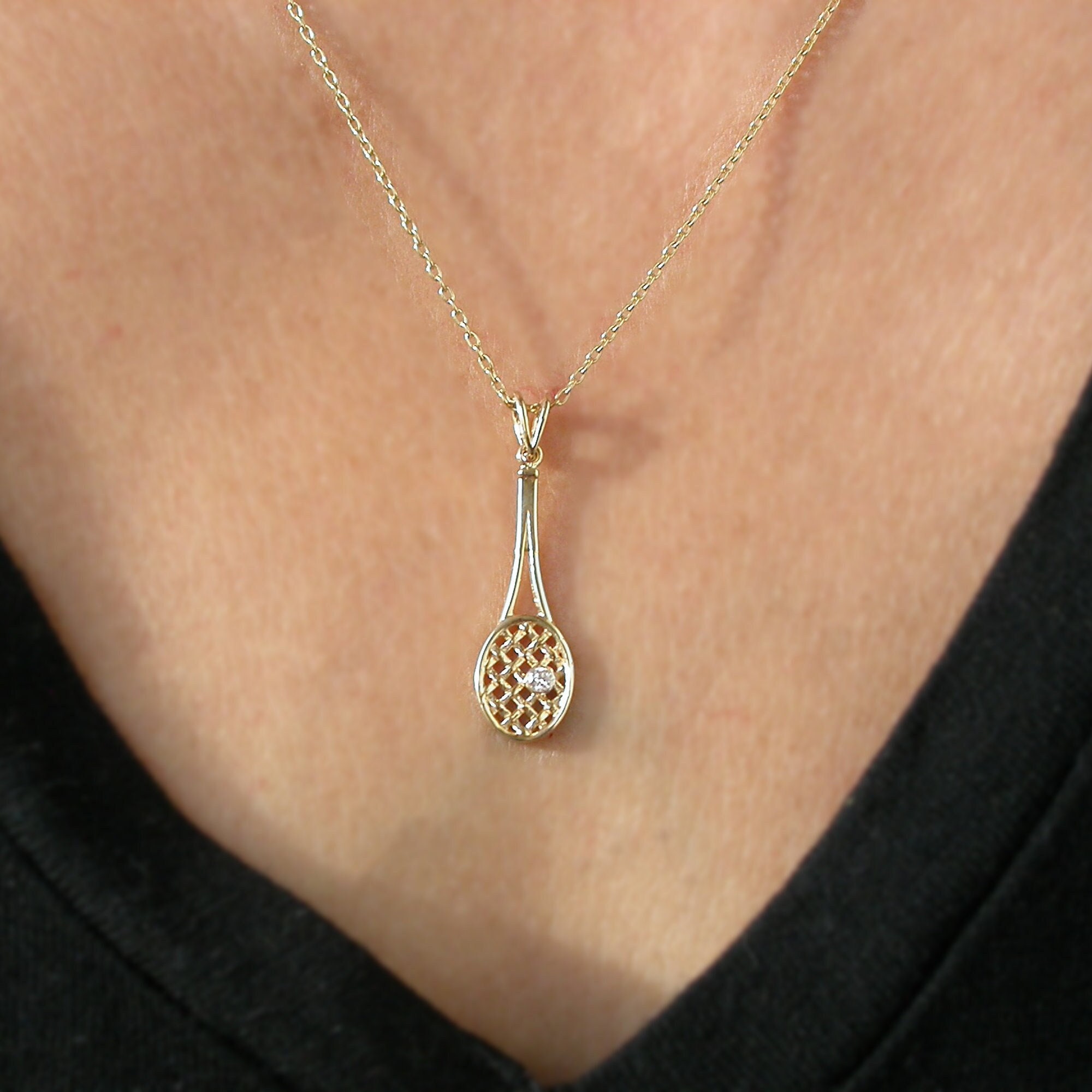 Diamond tennis racket necklace clearance