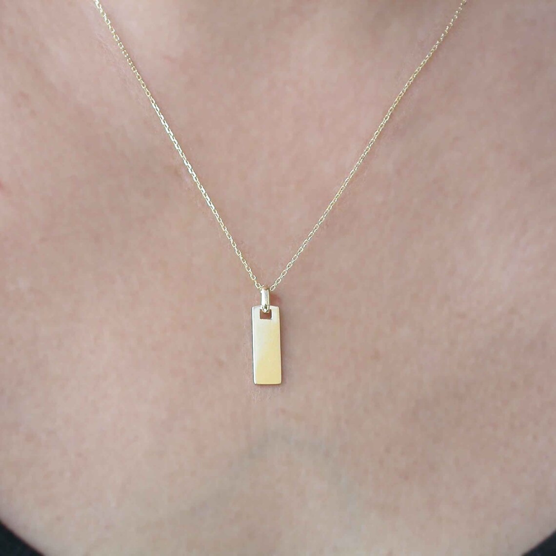 Gold Rectangle Necklace 14k Solid Gold Personalized Vertical Etsy UK