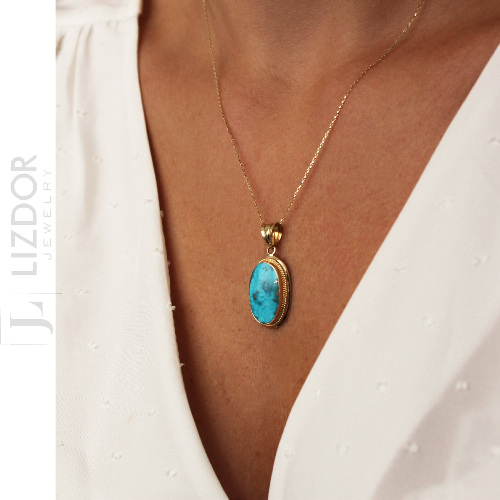 Oval Turquoise Necklace Gold Real Turquoise Necklace Vintage Etsy