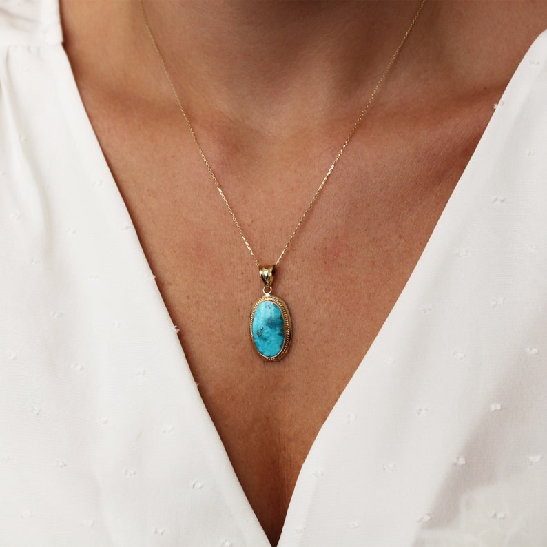 Oval Turquoise Necklace Gold Real Turquoise Necklace Vintage Etsy