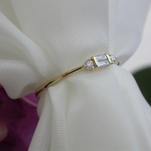 Gold Diamond Gemstone Ring 14k Solid Gold Baguette Ring Thin Minimal Band Elegance Ring Wedding Gift Engagement Ring Gift For Women image 2