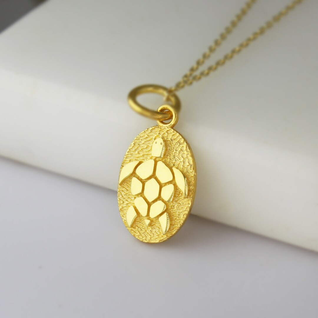 Gold Turtle Necklace 14k Solid Gold Tortoise Coin Necklace Gold