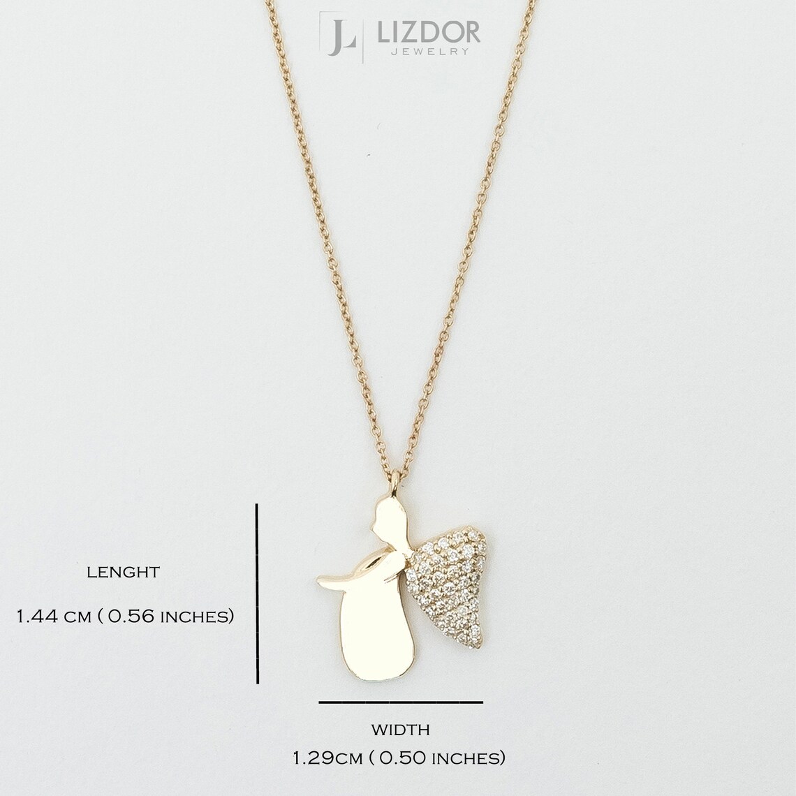 Winged Angel Necklace 14k Gold Diamond Angel Necklace Pave Etsy