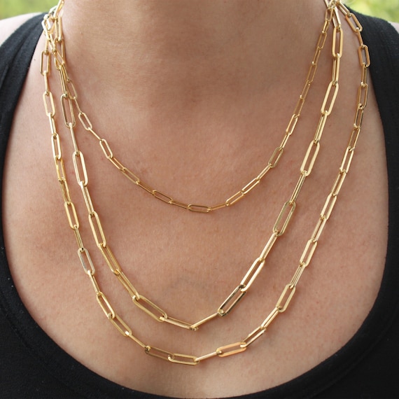 14k Gold Paperclip Necklace Paperclips Chains Pendant Etsy