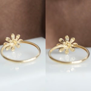 Daisy Ring 14k Gold Flower Band White Enamel Leaf Ring Minimalist Gold Ring Promise Anniversary Ring Thanksgiving Day Christmas Gift For Her image 9