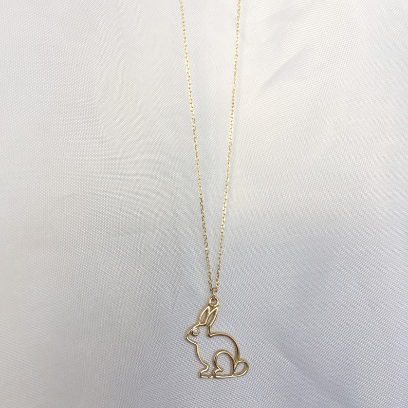 Gold Rabbit Necklace 14k Solid Gold Animal Jewelry Diamond Etsy