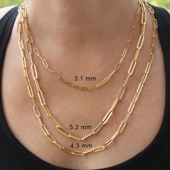14k Gold Paperclip Necklace Paperclips Chains Pendant Etsy