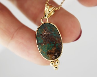 Oval Turquoise Necklace Special Design Raw Stone Turquoise Necklace 14k Solid Gold Genuine Turquoise Necklace Gemstones Necklace Gift