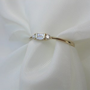 Gold Diamond Gemstone Ring 14k Solid Gold Baguette Ring Thin Minimal Band Elegance Ring Wedding Gift Engagement Ring Gift For Women image 5