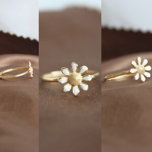 Daisy Ring 14k Gold Flower Band White Enamel Leaf Ring Minimalist Gold Ring Promise Anniversary Ring Thanksgiving Day Christmas Gift For Her image 6