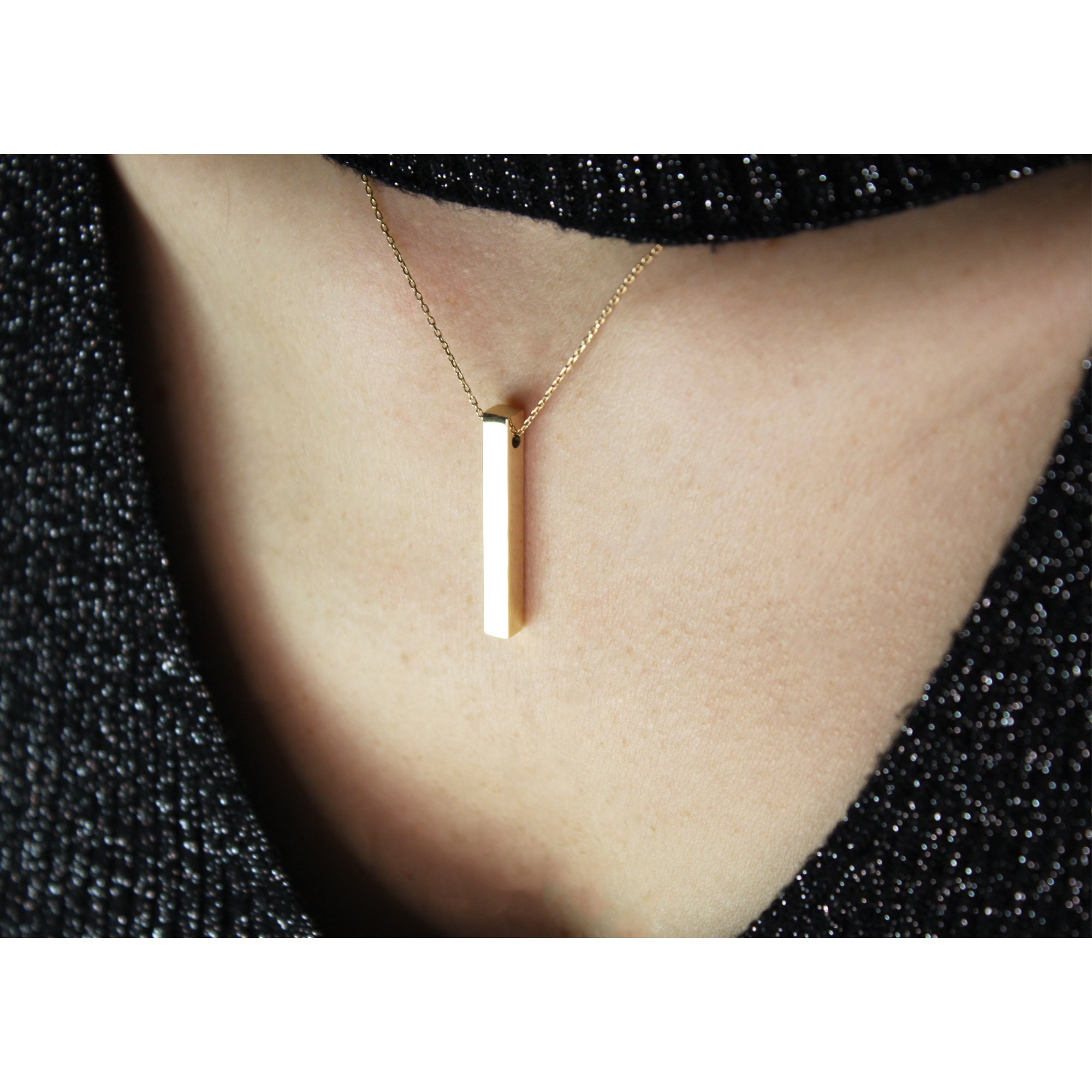 Gold Bar Necklace 14k Gold Vertical Bar 