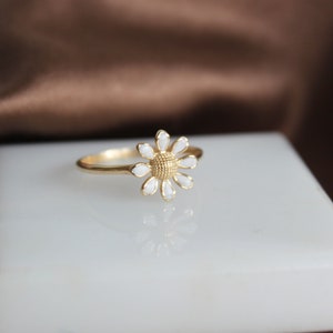 Daisy Ring 14k Gold Flower Band White Enamel Leaf Ring Minimalist Gold Ring Promise Anniversary Ring Thanksgiving Day Christmas Gift For Her image 4