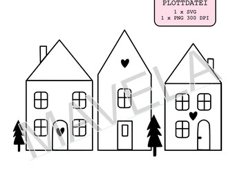 Houses Cottage Hygge House Row Village Download SVG PNG Brother Canvas Silhouette Cricut Plotter File Home