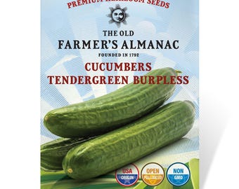Tendergreen Burpless Cucumber Seeds: The Old Farmer's Almanac, Heirloom, Open Pollinated, Non-GMO, 2 Grams, Approx 60 Seeds