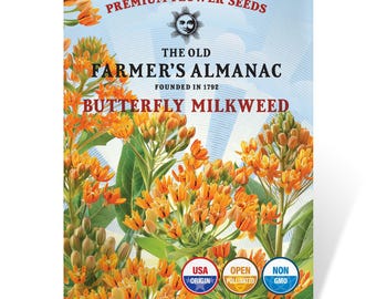 Butterfly Milkweed Seeds: The Old Farmer's Almanac, Heirloom, Open Pollinated, Non-GMO, 400 MG, Approx 40 Seeds