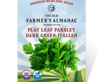 Dark Green Italian Flat Leaf Parsley Seeds: The Old Farmer's Almanac, Heirloom, Open Pollinated, Non-GMO, 3 Grams, Approx 1500 Seeds