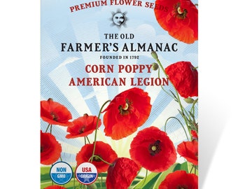 American Legion Corn Poppy Seeds: The Old Farmer's Almanac, Heirloom, Open Pollinated, Non-GMO, 1 Gram, Approx 5000 Seeds
