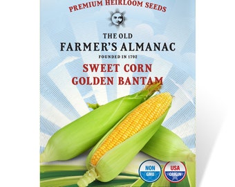 Golden Bantam Sweet Corn Seeds: The Old Farmer's Almanac, Heirloom, Open Pollinated, Non-GMO, 20 Grams, Approx 75 Seeds