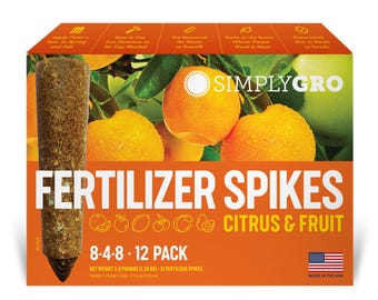 Fertilizer Spikes for Citrus, Fruit Trees & Shrubs: SimplyGro, NPK 8-4-8, 3 Lbs, 12-Spikes