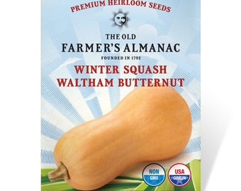 Waltham Butternut Winter Squash Seeds: The Old Farmer's Almanac, Heirloom, Open Pollinated, Non-GMO, 5 Grams, Approx 40 Seeds