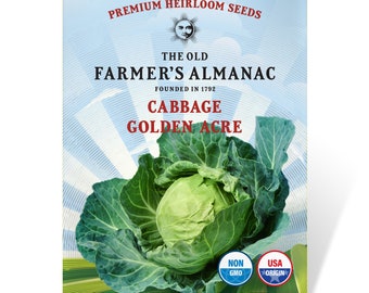 Golden Acre Cabbage Seeds: The Old Farmer's Almanac, Heirloom, Open Pollinated, Non-GMO, 4 Grams, Approx 900 Seeds