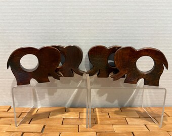 Vintage Handmade Wood Elephant Napkin Rings