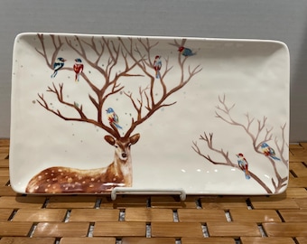Vintage Ironstone Deer & Birds Platter