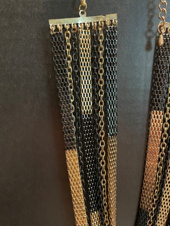 1970-1980 Two Toned Gun Metal & Gold Chain Link Mesh Bib Necklace View 2