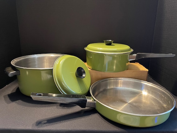 Vintage Sears Avocado Green Chef Quality Stainless Steel Cookware 