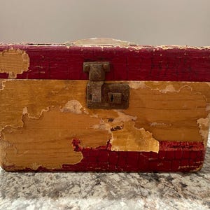Vintage Thin Wood Box with Lock and Key