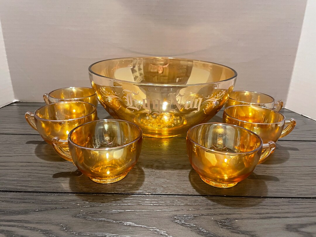 Vintage Peach Lusterware Carnival Glass Egg Nog Set Etsy